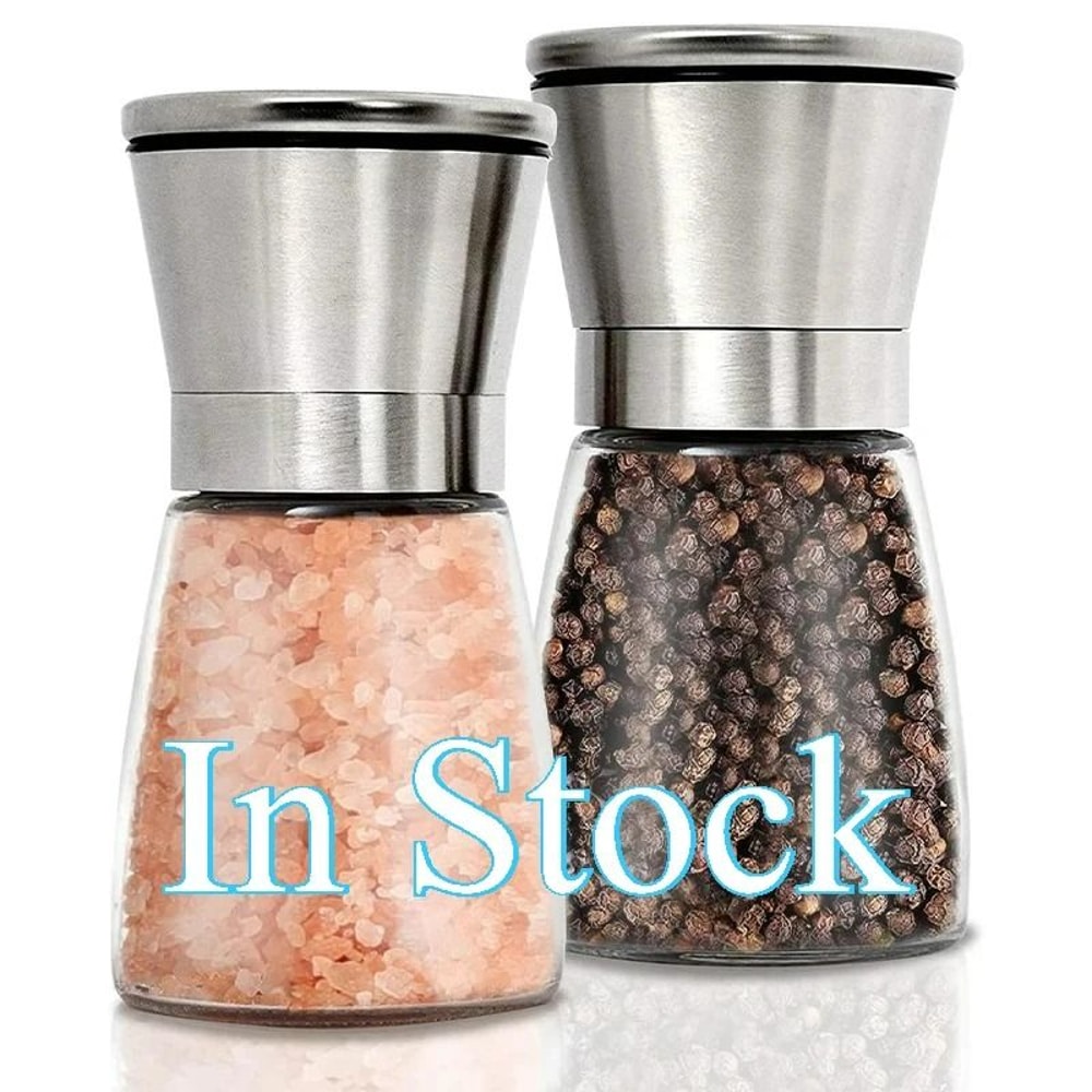 Salt And Pepper Grinder Set With Adjustable Coarseness Glass Body 0