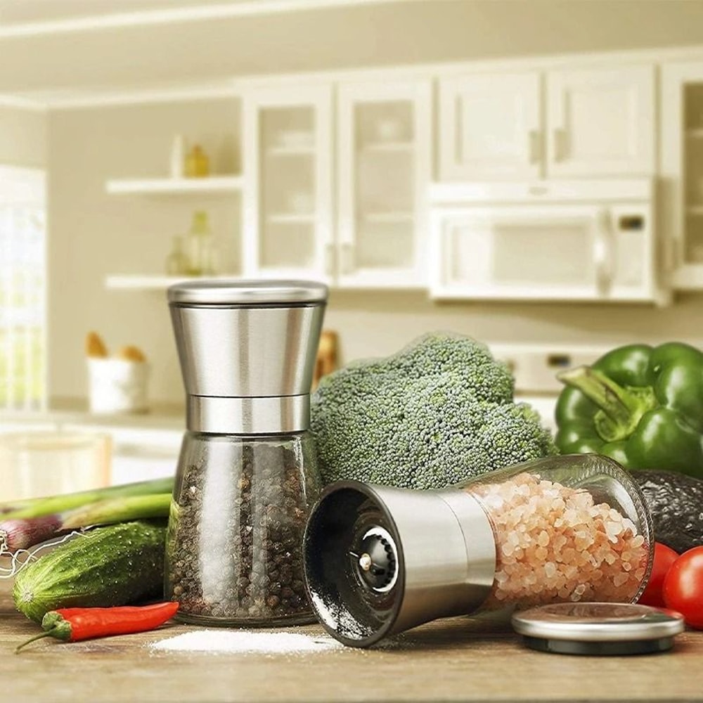 Salt And Pepper Grinder Set With Adjustable Coarseness Glass Body 2