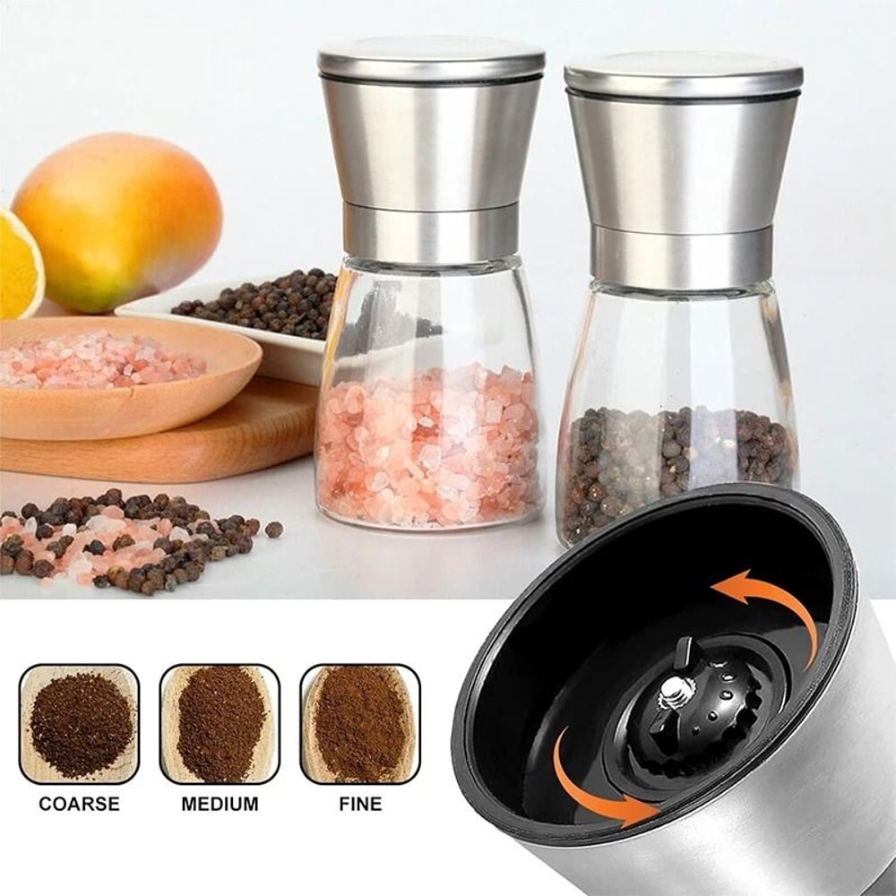 Salt And Pepper Grinder Set With Adjustable Coarseness Glass Body 4