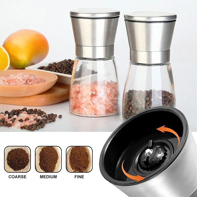 Salt And Pepper Grinder Set With Adjustable Coarseness Glass Body 4