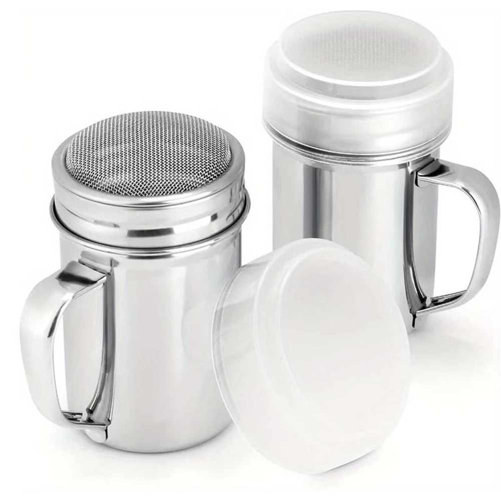 Stainless Steel Powdered Sugar Shakers With Handle Fine Mesh Set 0