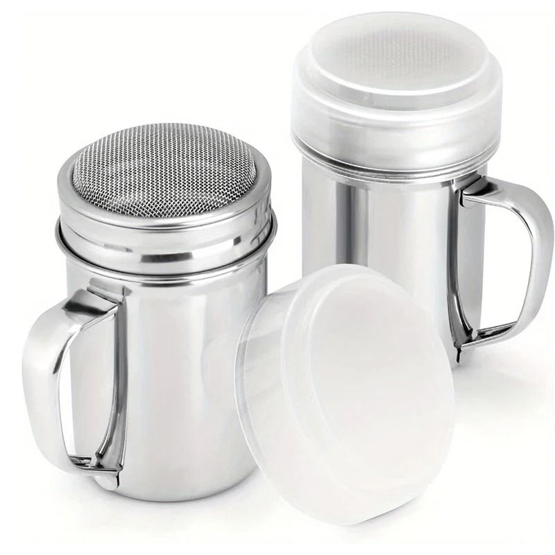 Stainless Steel Powdered Sugar Shakers With Handle Fine Mesh Set 0