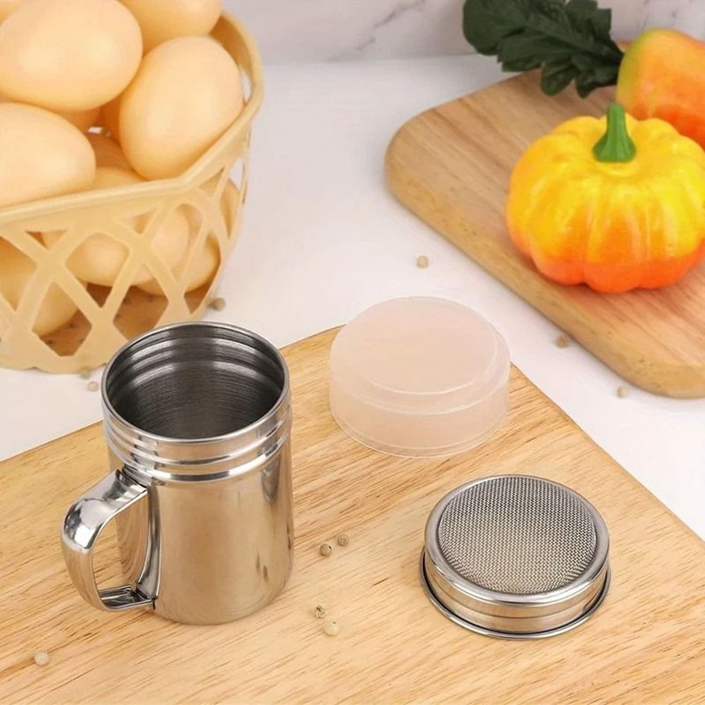 Stainless Steel Powdered Sugar Shakers With Handle Fine Mesh Set 2