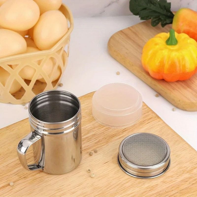 Stainless Steel Powdered Sugar Shakers With Handle Fine Mesh Set 2