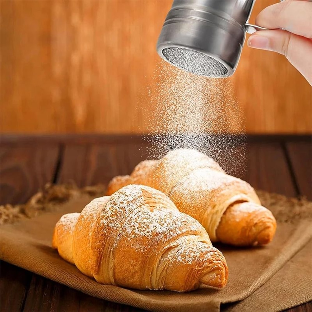 Stainless Steel Powdered Sugar Shakers With Handle Fine Mesh Set 4