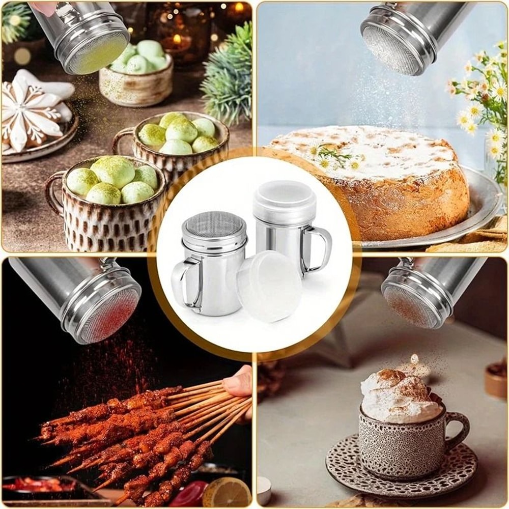 Stainless Steel Powdered Sugar Shakers With Handle Fine Mesh Set 5