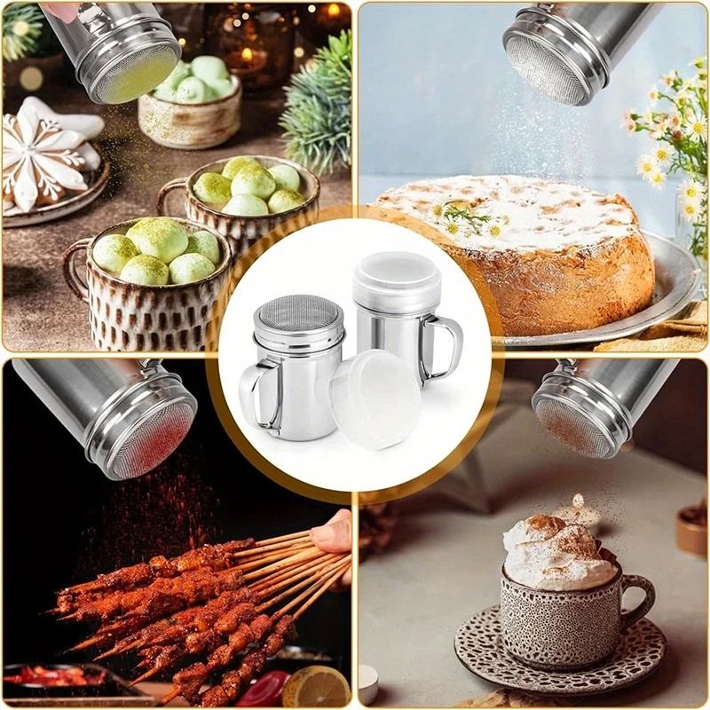 Stainless Steel Powdered Sugar Shakers With Handle Fine Mesh Set 5