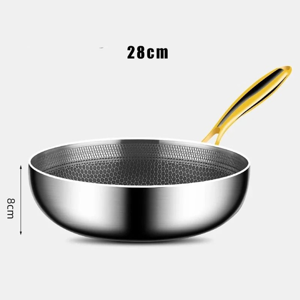 316 Stainless Steel Non Stick Frying Pan Wok With Honeycomb Surface 9