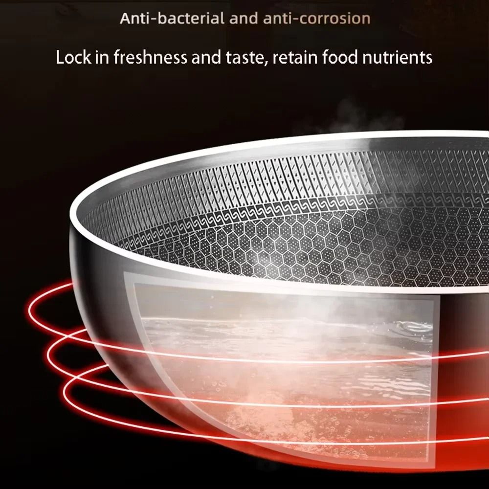 316 Stainless Steel Non Stick Frying Pan Wok With Honeycomb Surface 4