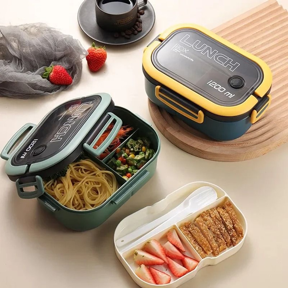 Double Layer Bento Lunch Box With Spoon And Fork Leakproof Food Container 2