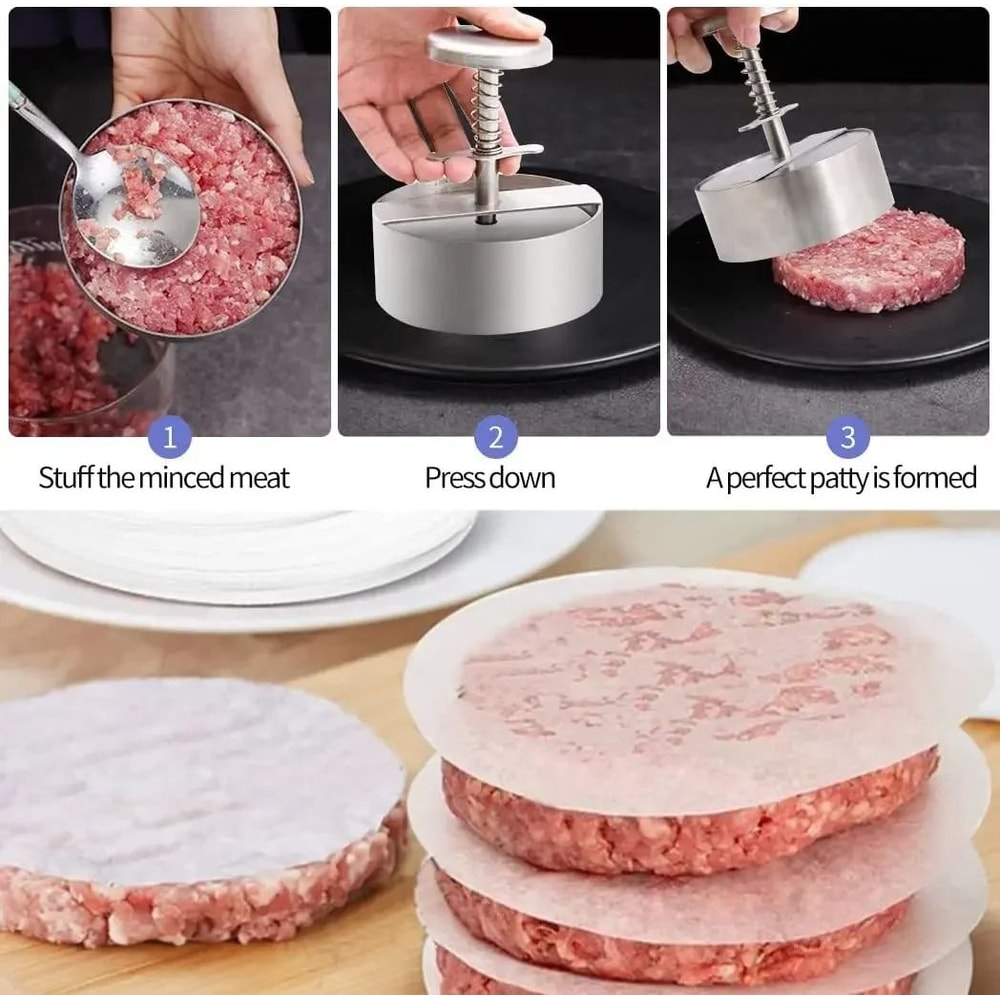 Stainless Steel Hamburger Patty Maker Press Adjustable Thickness Mold 4