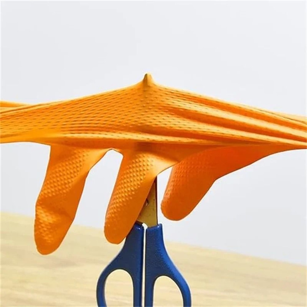 Heavy Duty Orange Nitrile Disposable Work Gloves With Diamond Grip 2