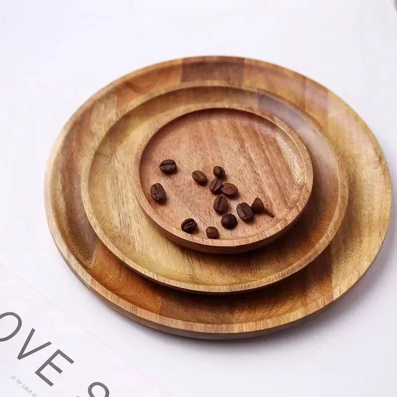 Wooden Round Serving Platter Tray Made From Natural Acacia Wood 0