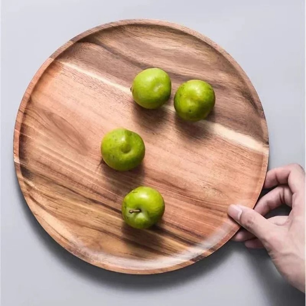 Wooden Round Serving Platter Tray Made From Natural Acacia Wood 5