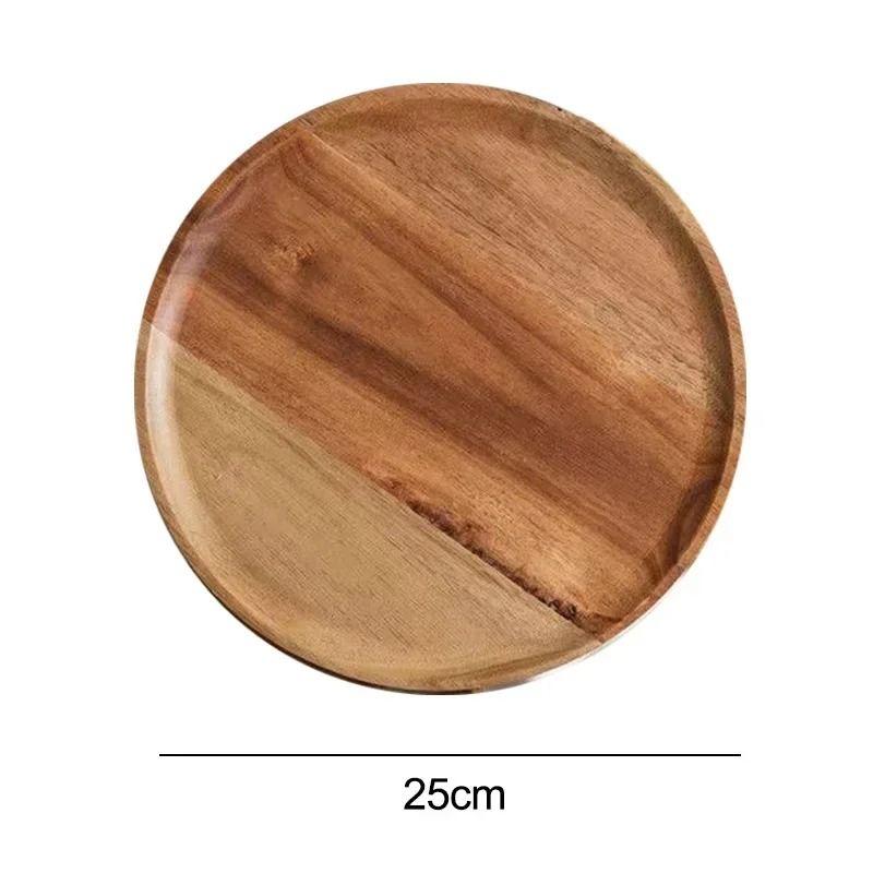 Wooden Round Serving Platter Tray Made From Natural Acacia Wood 8