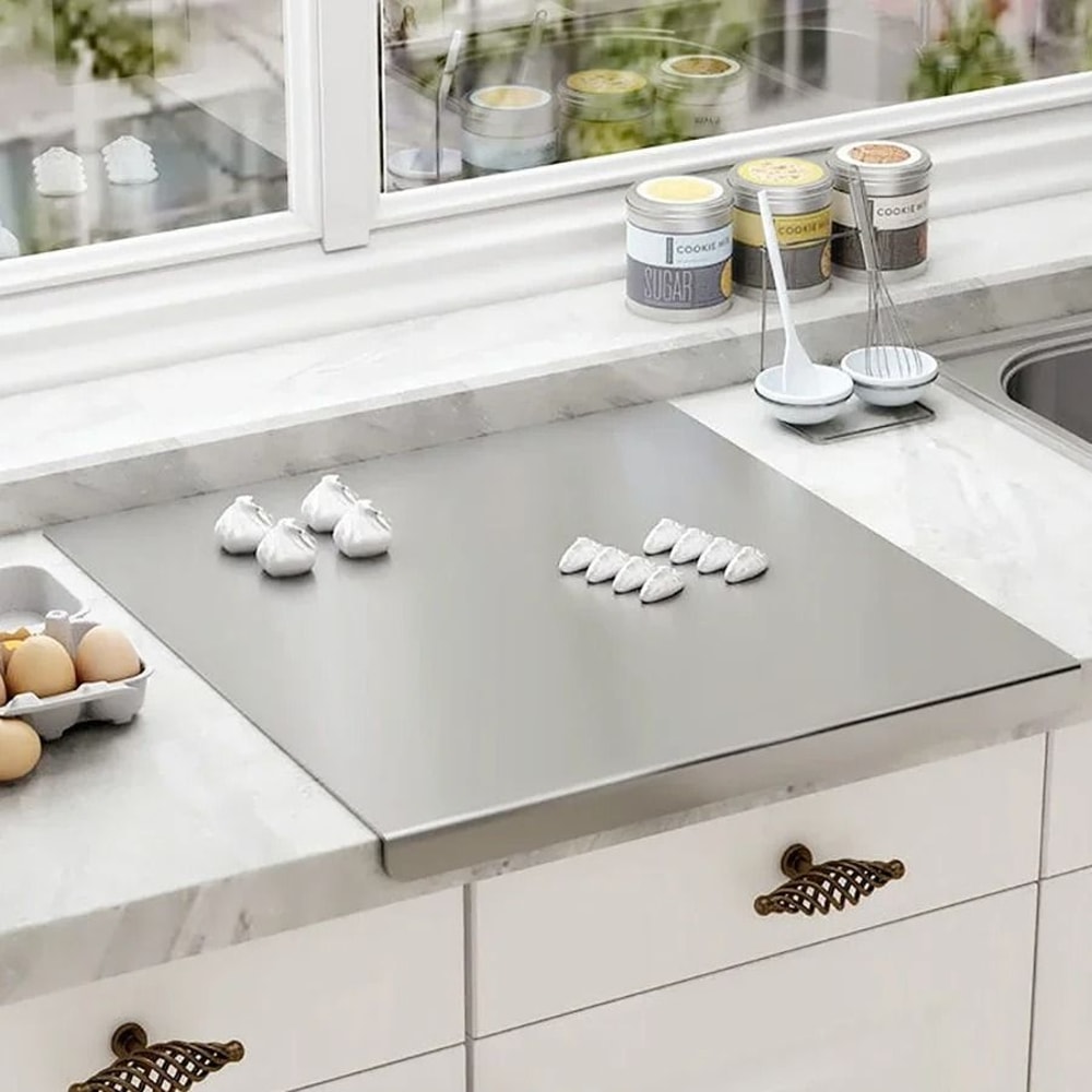 Stainless Steel Folding Chopping Board Double Sided L Shaped Kitchen Prep Board 0