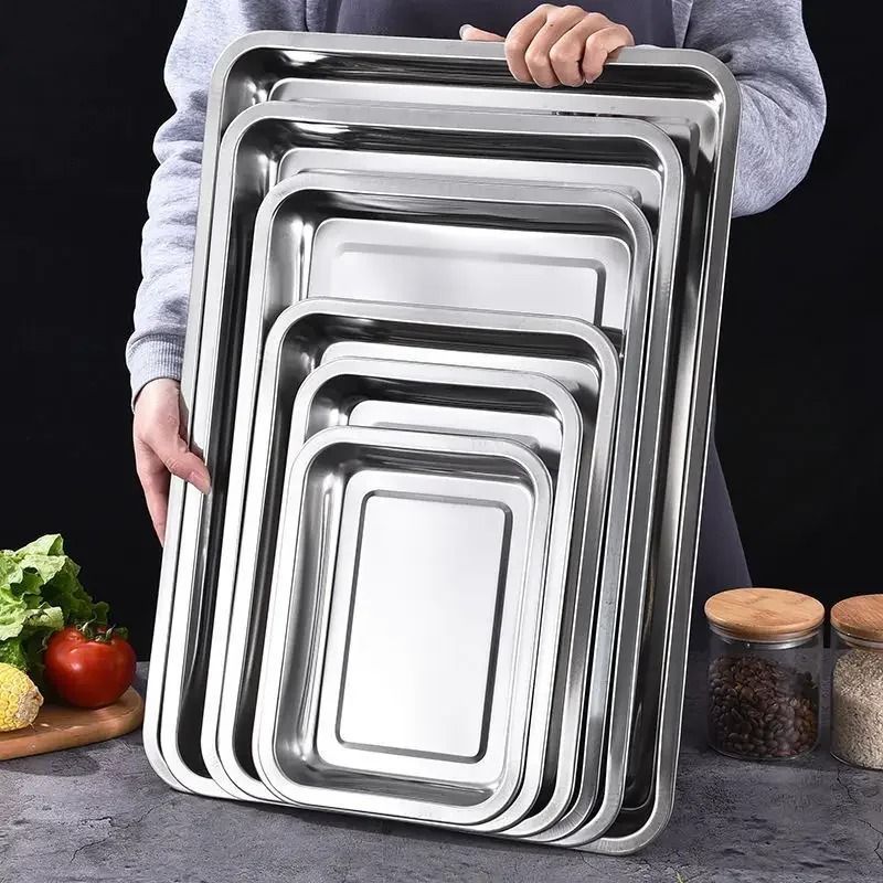 316 Stainless Steel Rectangular Barbecue Serving Tray For Grill And Dining 0