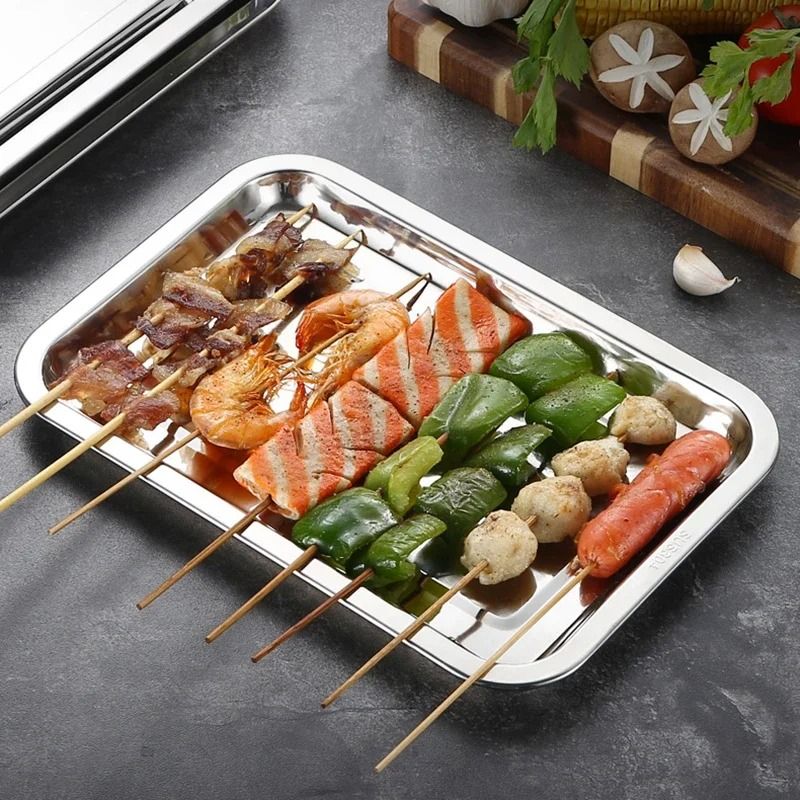 316 Stainless Steel Rectangular Barbecue Serving Tray For Grill And Dining 3