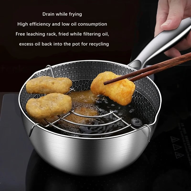 Stainless Steel Japanese Tempura Deep Fryer Pot With Honeycomb Interior 3