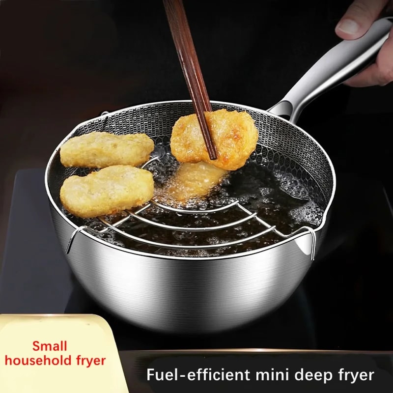 Stainless Steel Japanese Tempura Deep Fryer Pot With Honeycomb Interior 4