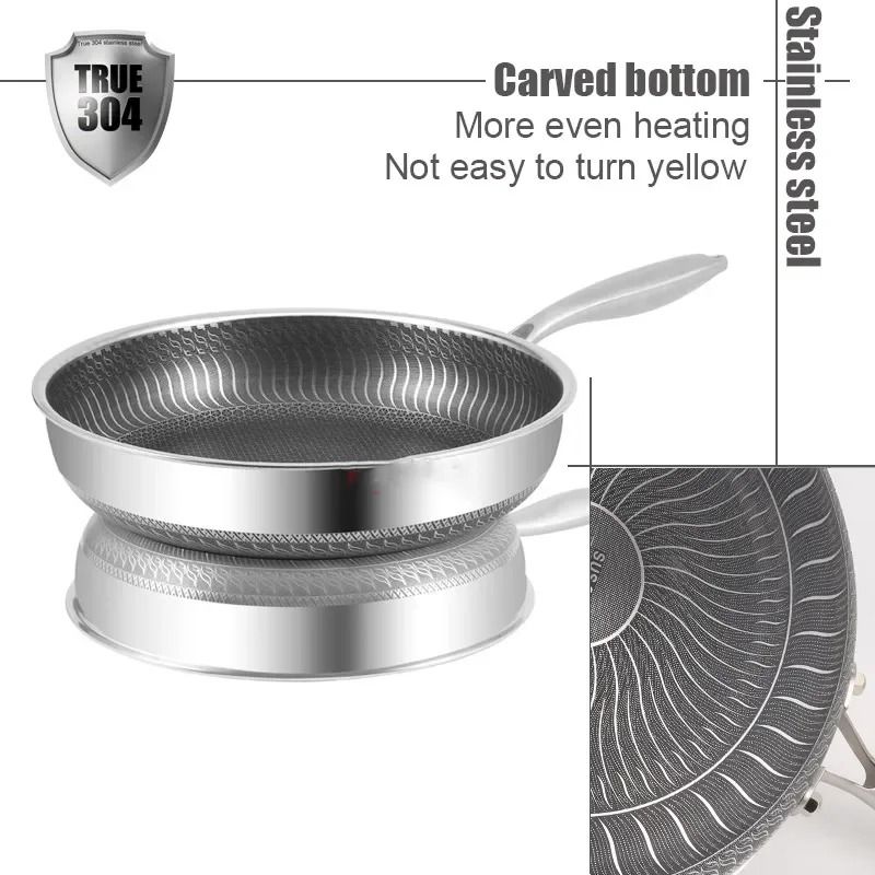 304 Stainless Steel Nonstick Frying Pan Wok For Induction And Gas Cooking 28cm 30cm 2