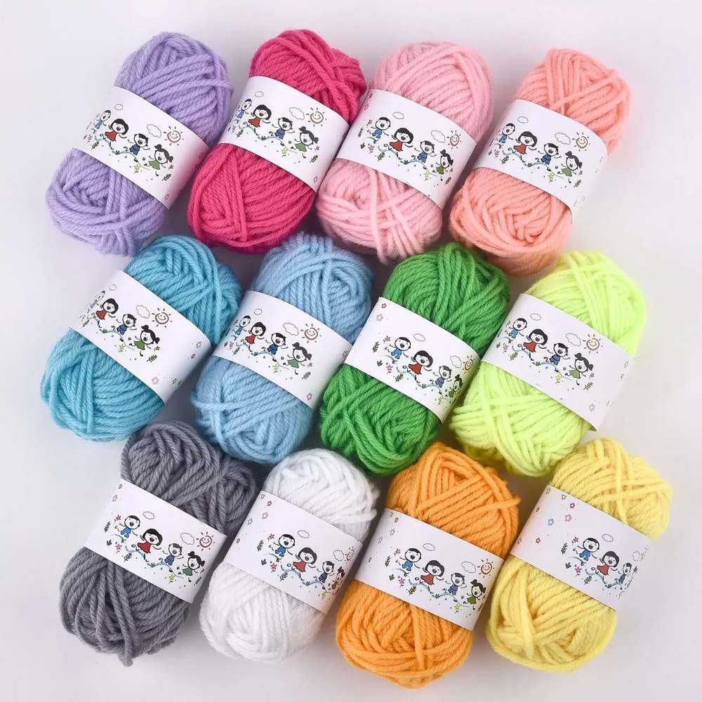 12 Color Acrylic Yarn Set For Kids DIY Knitting And Crochet Crafts 8