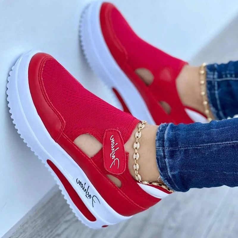 Red Canvas Platform Sneakers For Women Casual Walking Shoes 4