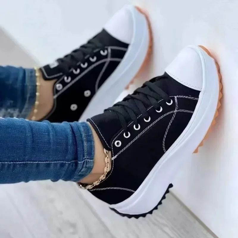 Women Casual Canvas Low Top Sneakers Solid Color Walking Shoes 2