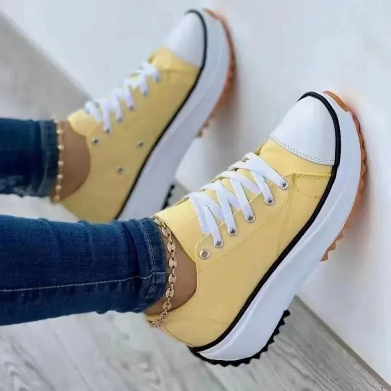Women Casual Canvas Low Top Sneakers Solid Color Walking Shoes 3