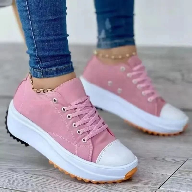 Women Casual Canvas Low Top Sneakers Solid Color Walking Shoes 9