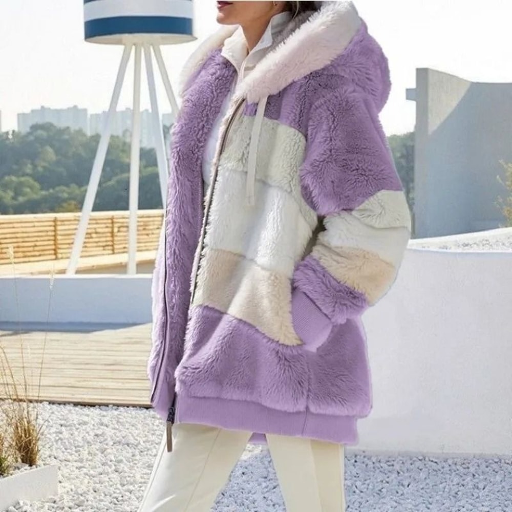 Women Oversized Plush Hooded Jacket Warm Streetwear Coat 3