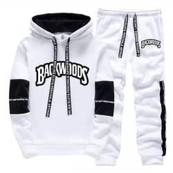 mens casual tracksuit print sweatshirt and sweatpants set