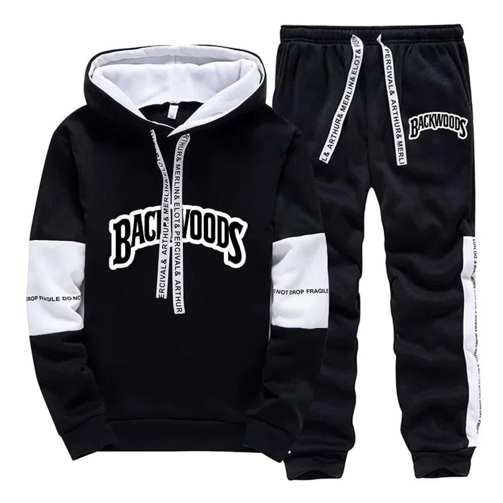 Mens Casual Tracksuit Print Sweatshirt And Sweatpants Set 1