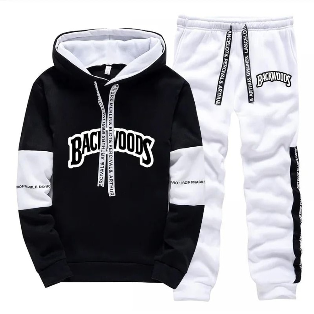 Mens Casual Tracksuit Print Sweatshirt And Sweatpants Set 10