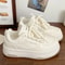 Casual White Lace Up Thick Sole Vulcanized Sneakers For Women 4