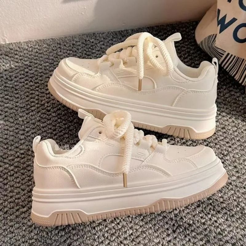 Casual White Lace Up Thick Sole Vulcanized Sneakers For Women 5