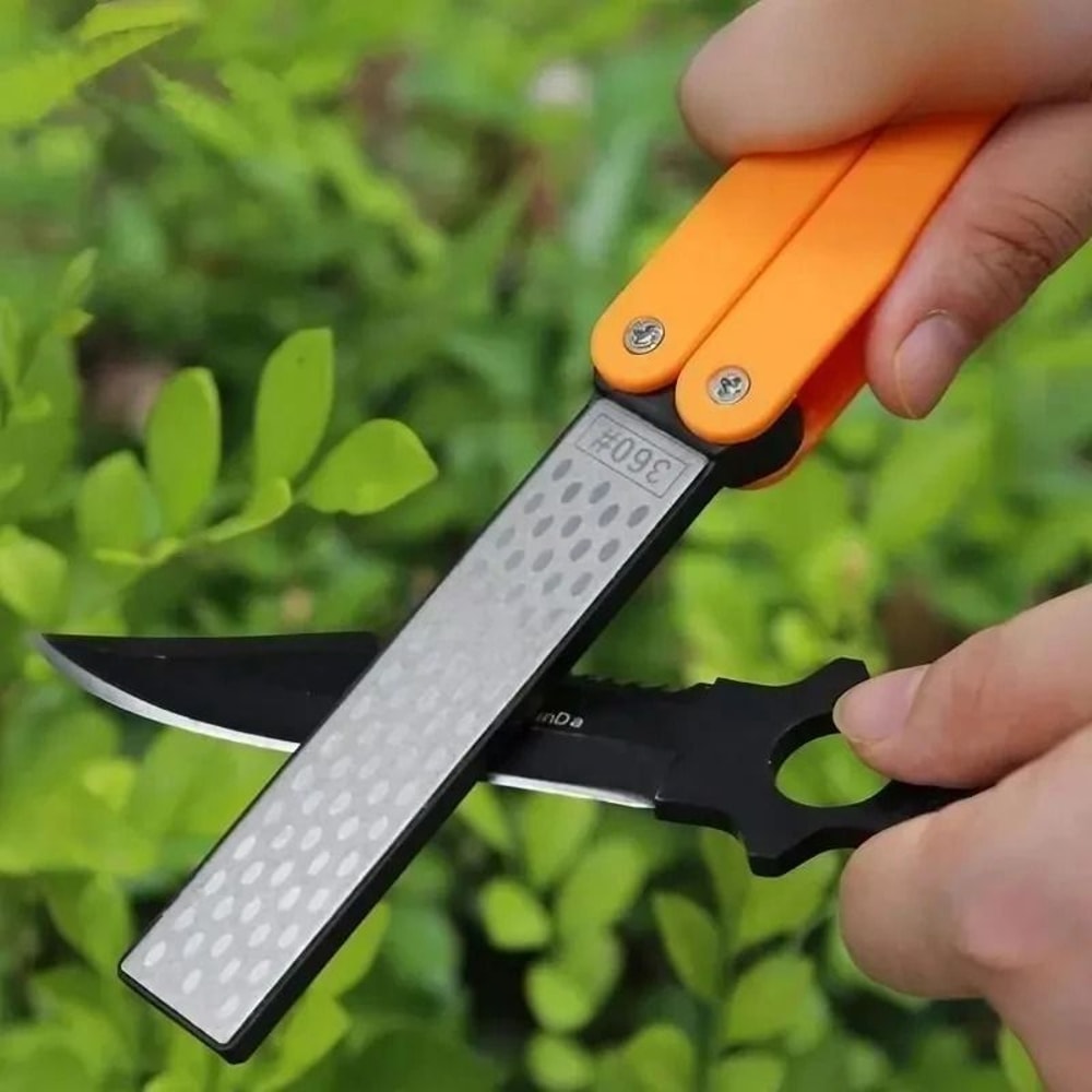 Portable Folding Pocket Knife Sharpener With Double Sided Diamond Stone 0