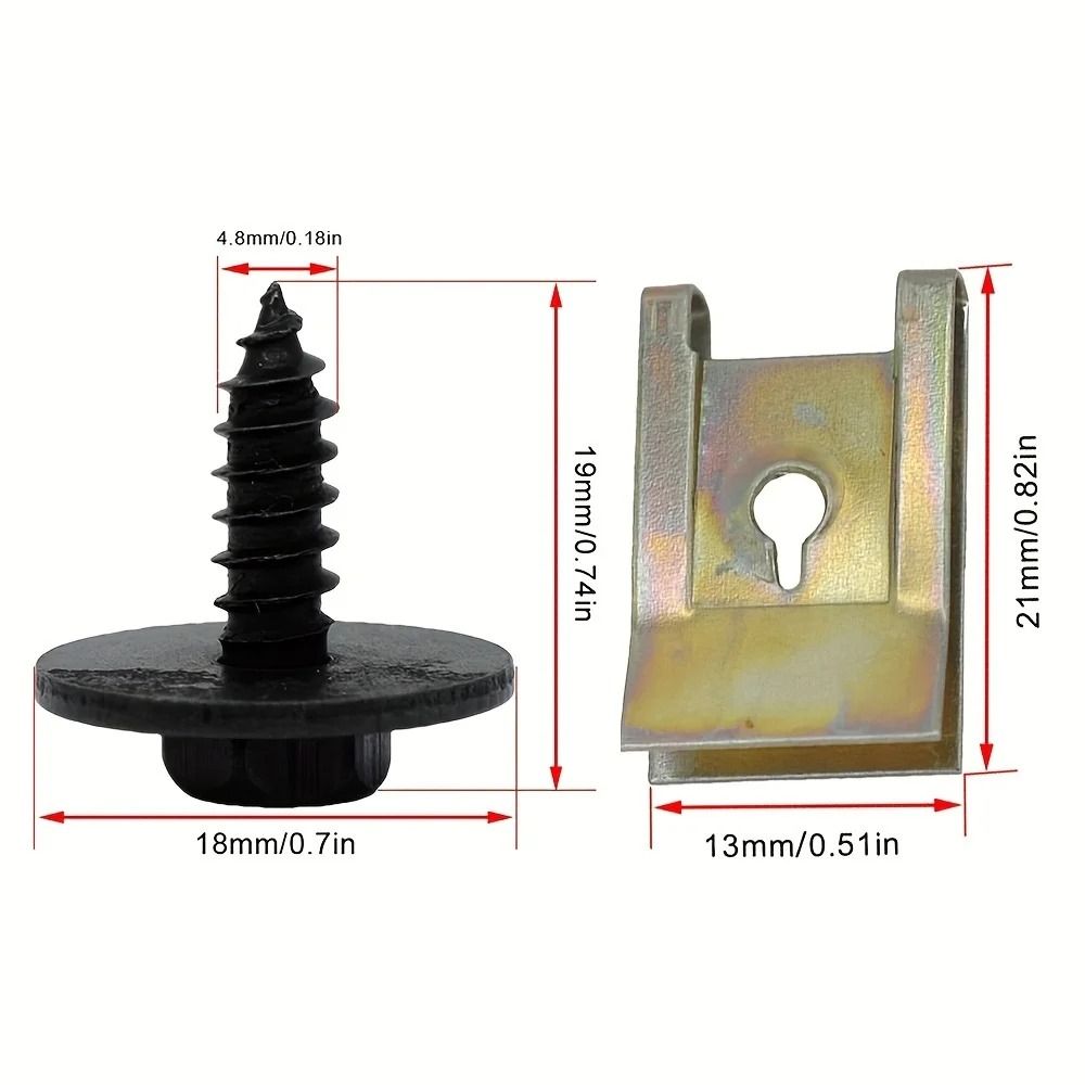 Car Screw Base U Clip Fastener Set For Fender And Bumper 40 Pieces 2
