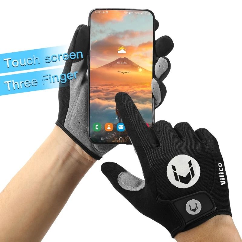 Mens Long Finger Cycling Gloves Touch Screen Non Slip 5