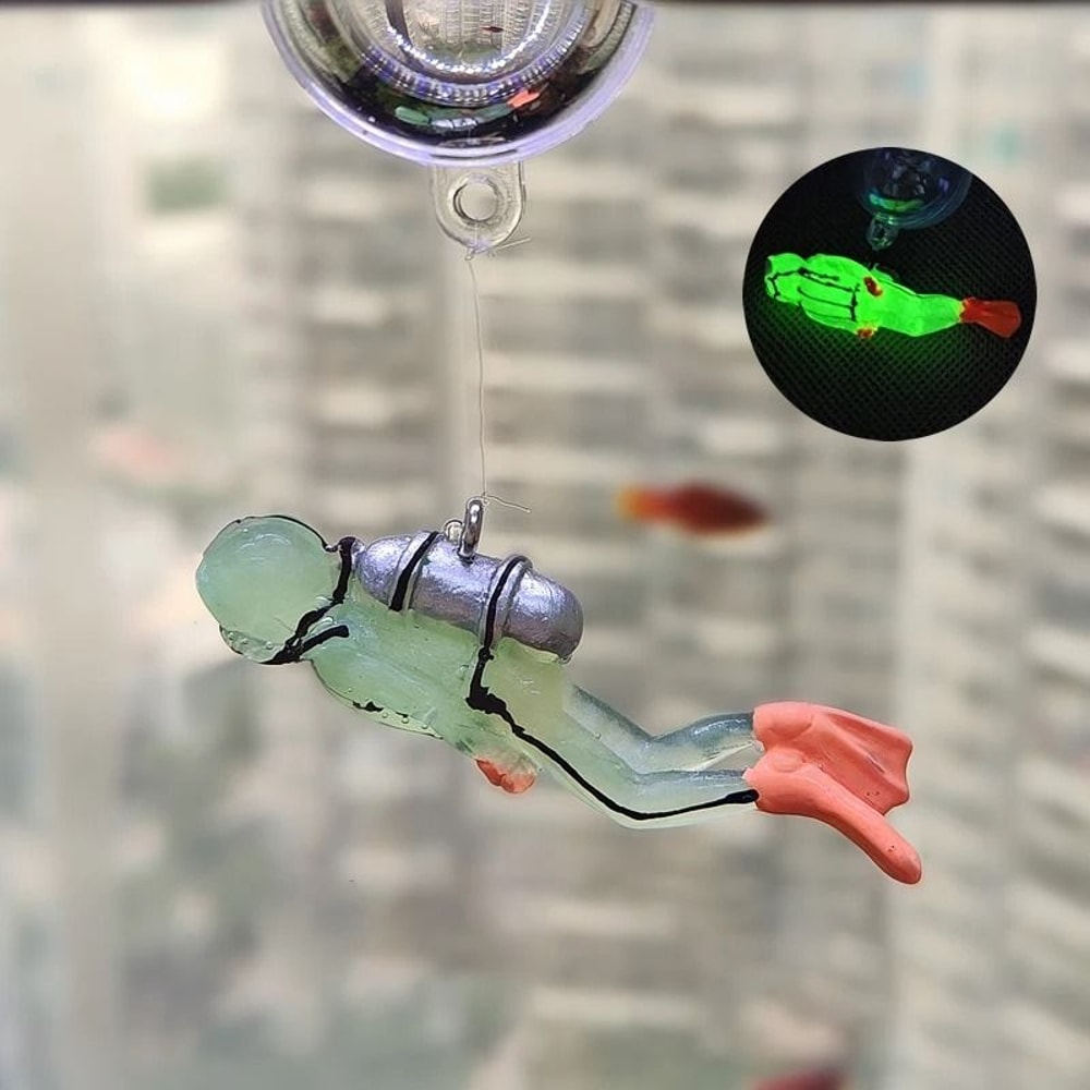 Floating Luminous Diver Aquarium Ornament With Buoy Ball For Fish Tank Decoration 0