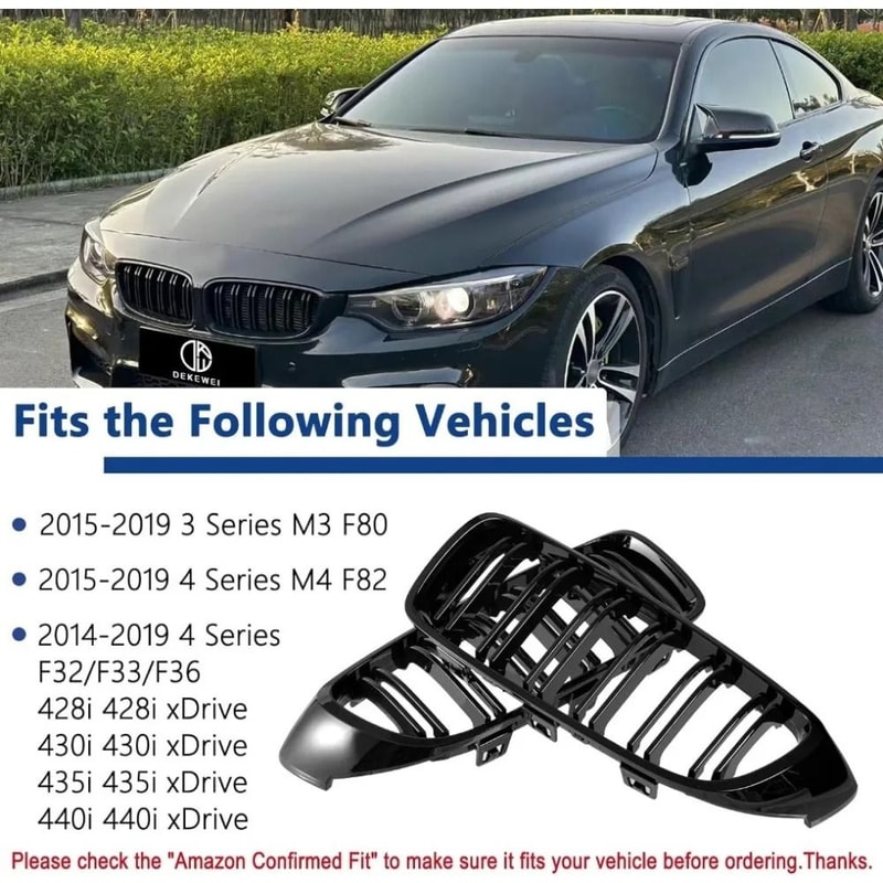 BMW 4 Series F32 F33 F36 Gloss Black Double Slat Front Kidney Grille Replacement 3