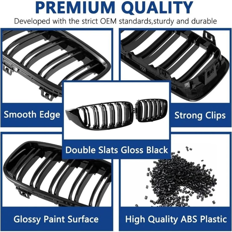 BMW 4 Series F32 F33 F36 Gloss Black Double Slat Front Kidney Grille Replacement 4