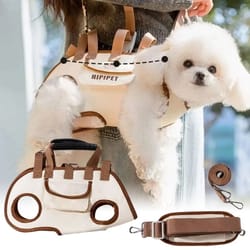 hands free small dog carrier sling backpack with leash attachment