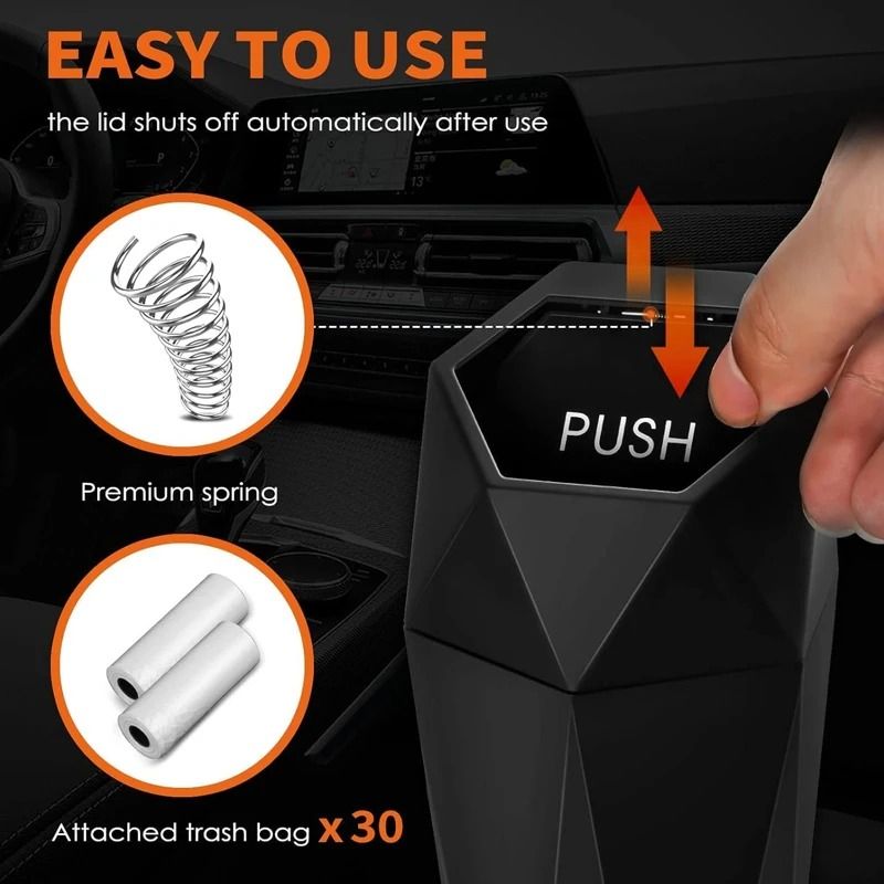 Portable Car Trash Can With Lid Leakproof Mini Garbage Bin 1