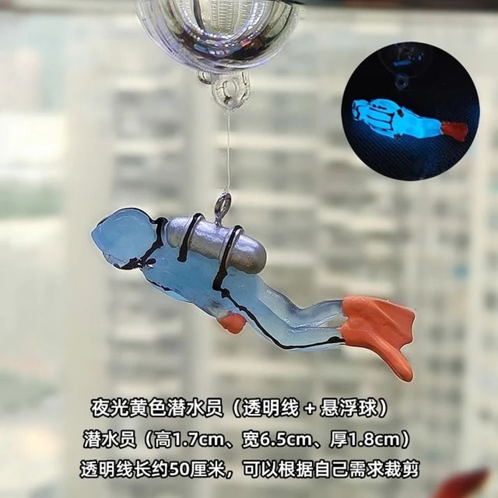 Fluorescent Aquarium Mini Diver Decoration With Floating Ball 10