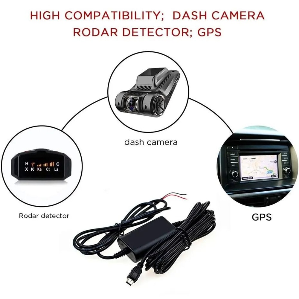 Dash Cam Hardwire Power Cable Kit Mini Micro USB 3