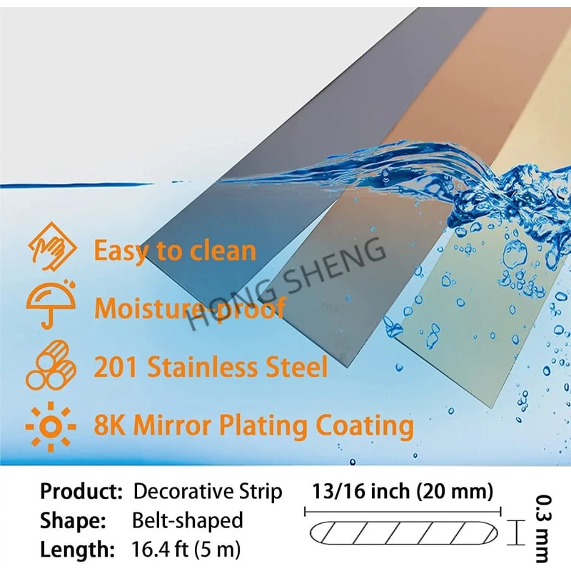 Mirror Finish Wall Edge Trim Strip Stainless Steel Decorative Line 1