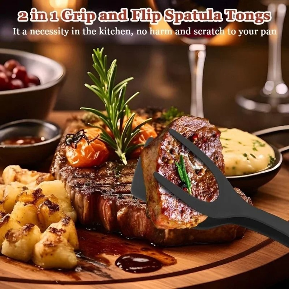 Silicone Shovel Clip Cooking Tongs Spatula Turner For Eggs Pancakes And Steak 4