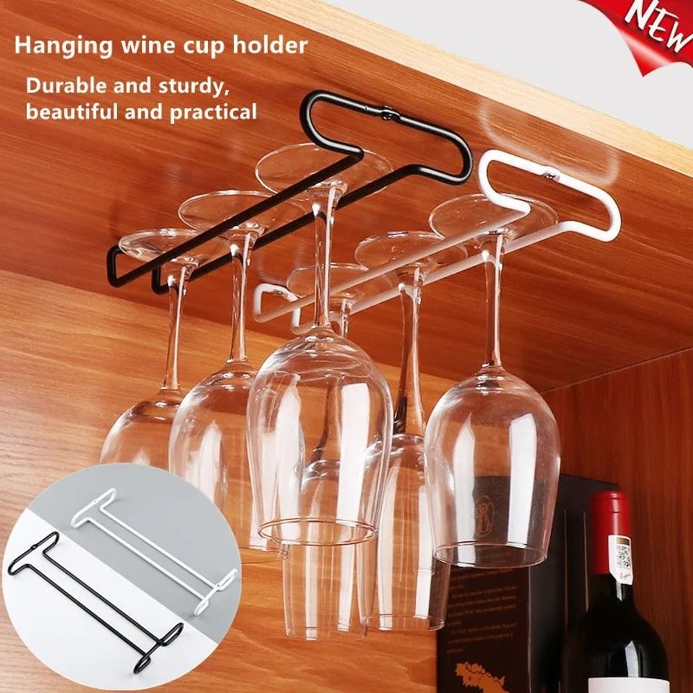 Under Cabinet Wine Glass Holder Iron Stemware Hanging Rack Organizer 0