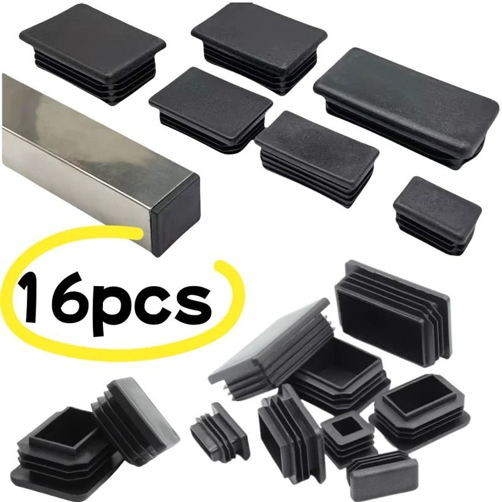 Black Square Pipe Plug Furniture Leg End Caps Anti Slip Floor Protectors Set 0